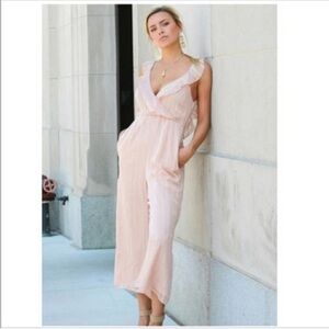 Show Me Your MuMu Bianca Blush Ruffle Strap Textured Jumpsuit size Small